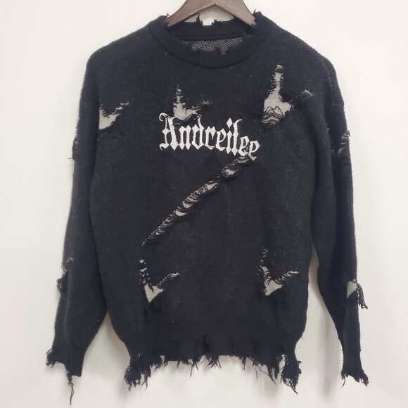 Andreilee Womens Distressed Sweater Size S Black Grunge Alternative Baddie Goth - Picture 1 of 9